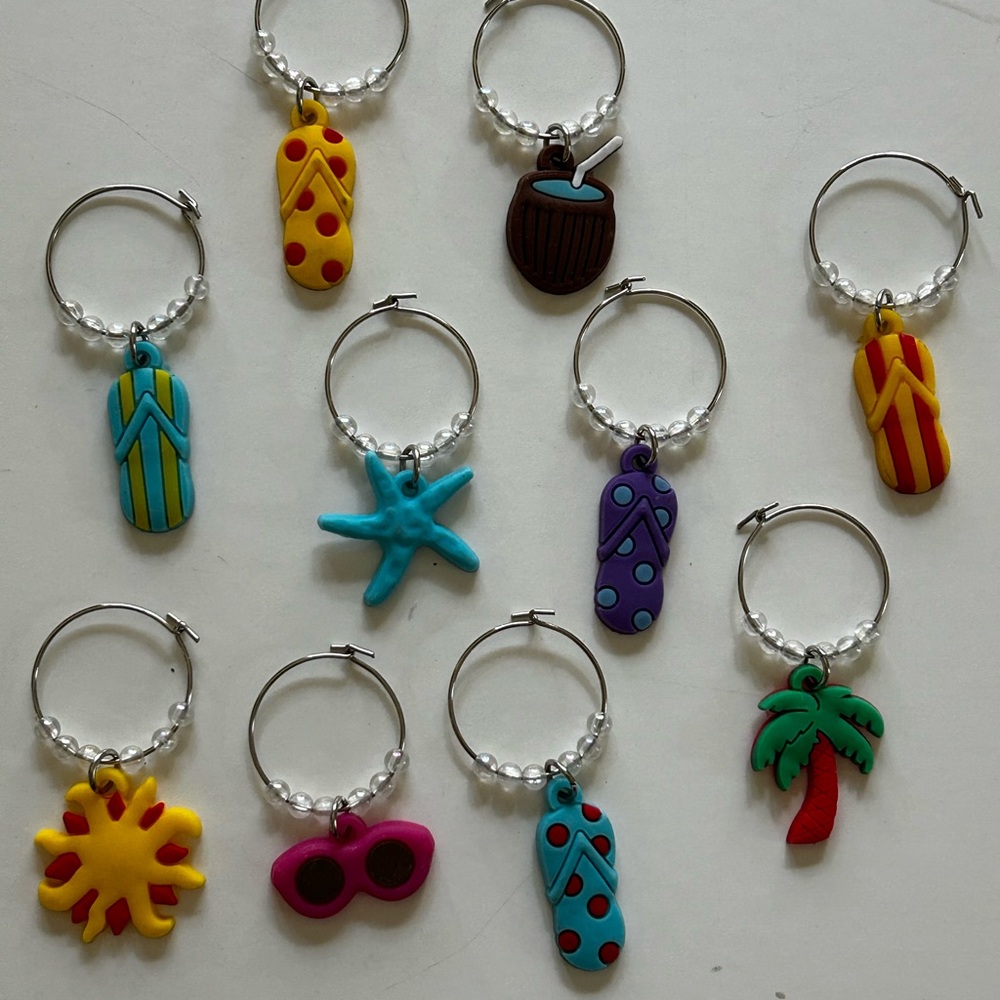 Colorful Beach-Themed Wine Charms Set